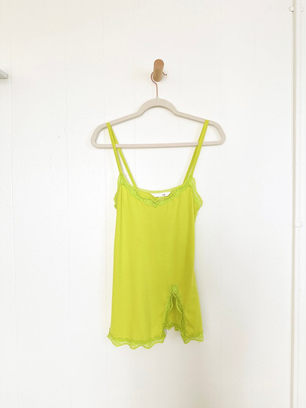 Vintage Y2K Victorias Secret PINK Lime Green Lace Trim Cami Tank Top Small